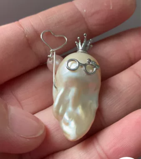 纯银阿飘巴洛克珍珠吊坠 金属部分都是纯银，...