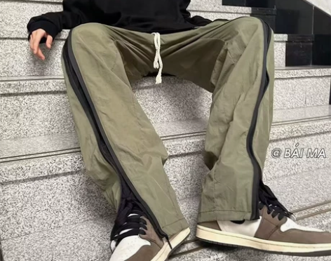 冲锋裤男秋季美式潮牌拉链开叉休闲裤宽松潮流...