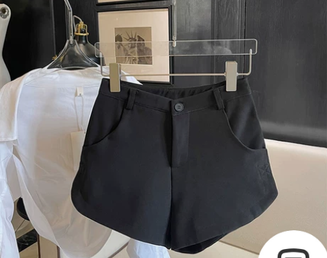 黑色西装短裤女秋冬加绒高腰阔腿裤气质显瘦休...