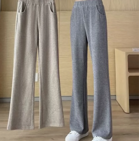 加绒喇叭裤子女秋冬2022新款高腰垂感阔腿...