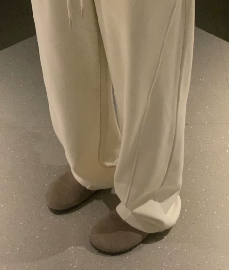 直筒裤女 慵懒风裤 宽松裤女 白色直筒裤