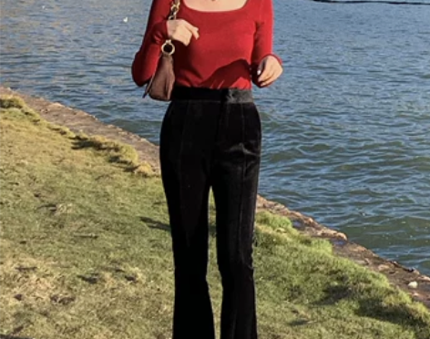SYT出众又时髦 高质感复古高腰丝绒裤子女...