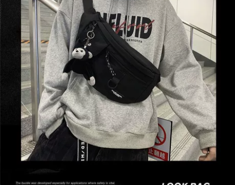 潮牌日系胸包男士ins简约单肩包腰包背包小...