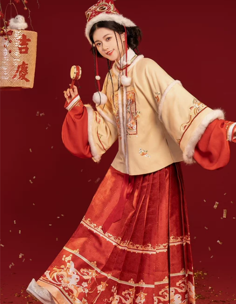 汉尚华莲兔影花灯原创明制拜年汉服冬季改良竖...