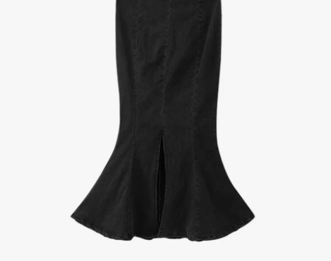 牛仔开叉半身裙女夏季新款高腰中长款辣妹黑色...