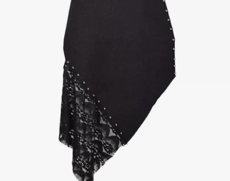 不规则蕾丝拼接针织鱼尾裙女春秋季新款高腰弹...