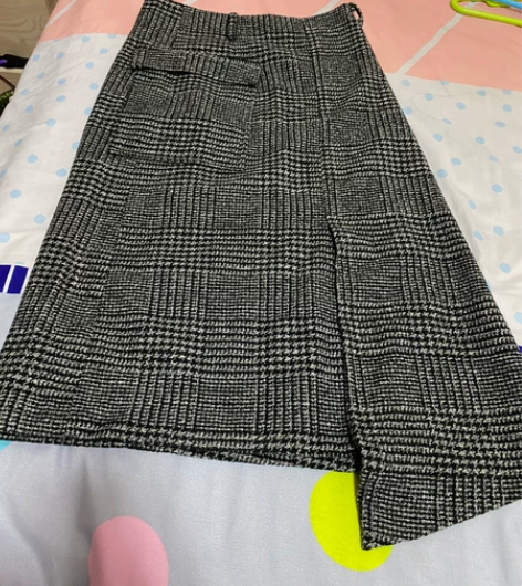 独家高定毛呢高腰黑白格半身裙秋冬女冬天配毛...