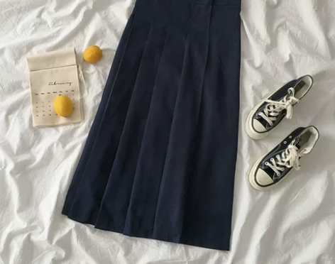 ?ins时尚复古气质港风纯色中长款a字半身...