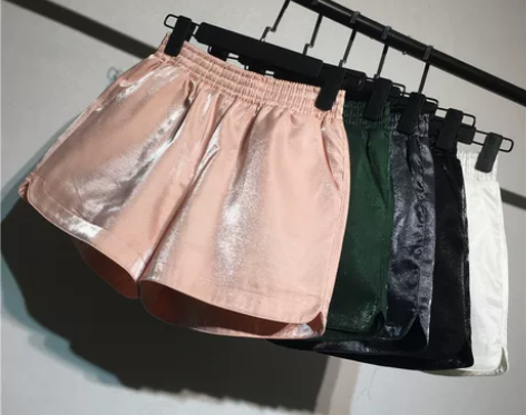 酷酷啦松紧高腰闪光运动短裤女春夏外穿休闲裤...