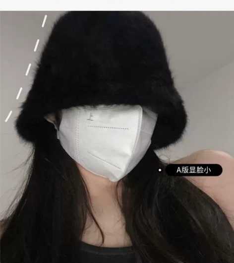 阿靖网红同款显脸小兔毛渔夫帽女冬季复古自闭...