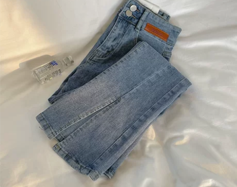 时尚个性气质百搭微辣开叉高腰牛仔裤女装20...