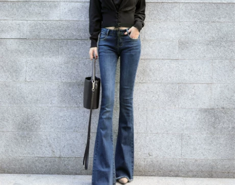 深色毛边微喇牛仔裤女2020春秋修身显瘦复...