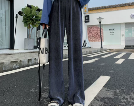 清衣柜工厂外贸女装黑色金丝绒裤子高腰垂坠感...