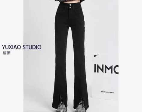 黑色弹力梨形身材显瘦修身裤子女冬季加绒大码...