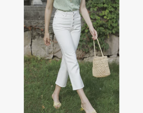 Dec Gals 法式复古微喇白色显瘦休闲...