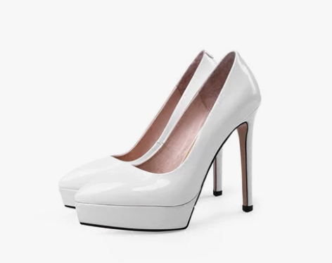 爱漫路春款 牛漆皮欧美白色细跟尖头防水台高...