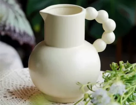 法式奶壶提手陶瓷花瓶ins风 高颜值摆件插...