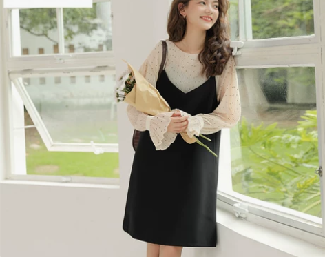 【风尚价】2021春季新款黑色吊带裙背带裙...