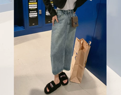 曾小咸女装高腰牛仔半身裙女中长款韩版百搭开...