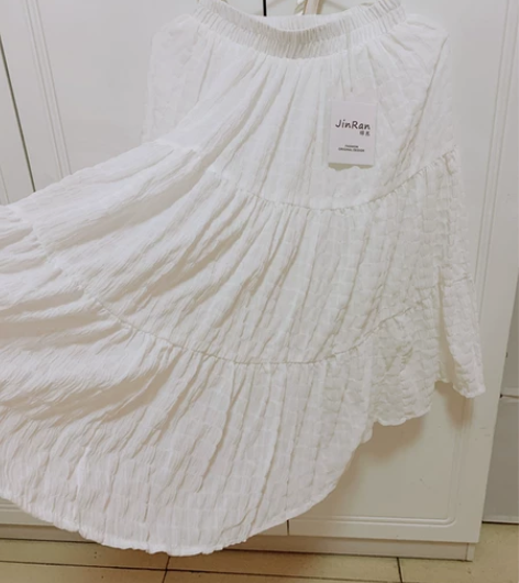 女半身裙白色中长款高腰休闲百搭百褶裙 M码...