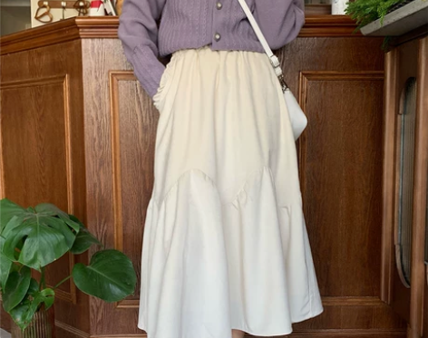 日系丝绒白色半身裙女秋冬长裙小个子裙子蛋糕...