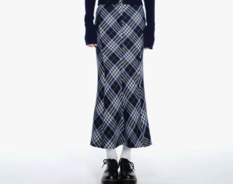 Curriges新款秋冬美式复古辣妹格纹鱼...