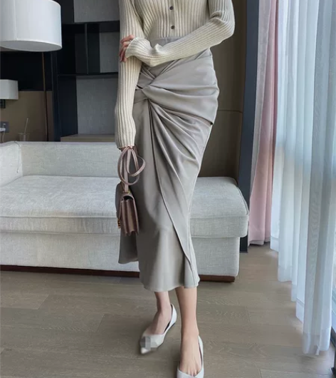 缪斯打扭鱼尾裙 针织系带设计感小众半身裙高...