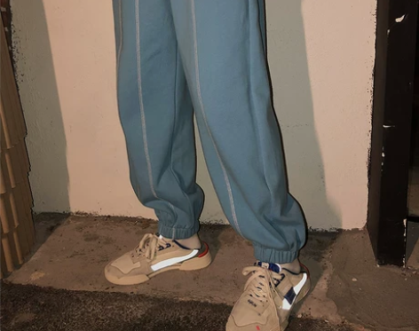 吵吵家 蓝色直筒休闲裤女2021秋冬新款宽...