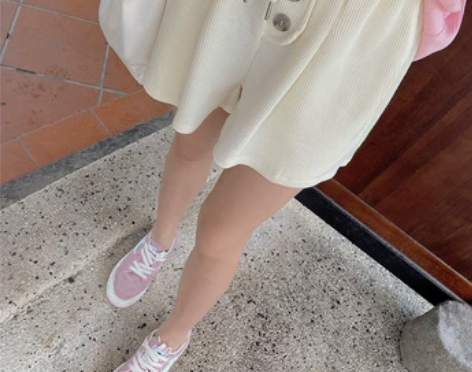 松紧腰短款短裤女2021夏季新款韩版纯色系...