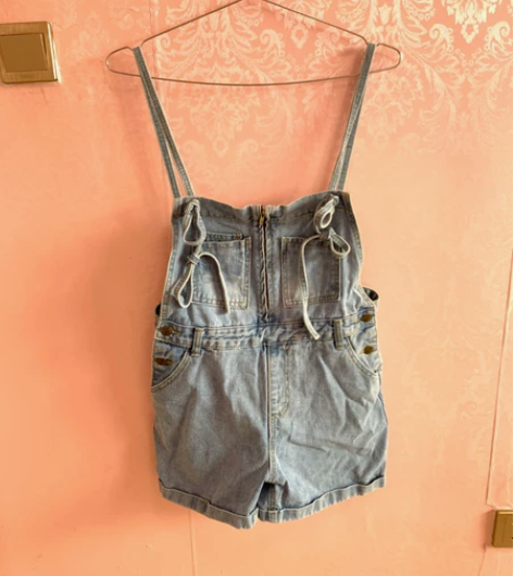 夏季新款韩国减龄吊带双口袋显瘦水洗蓝牛仔短...