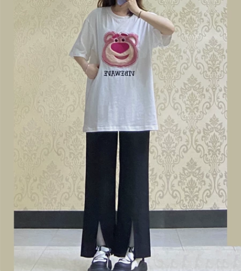 黑色开叉阔腿西装裤女大码早秋款胖mm高腰直...