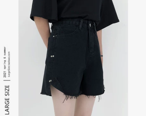 大码胖mm裤子黑色牛仔短裤女A字五分202...