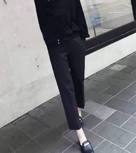 ?西装裤女夏季薄款直筒宽松垂坠感显瘦黑色休...