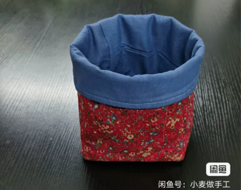 纯棉布艺手工收纳筐田园风桌面收纳盒 红花色...