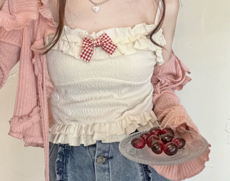 可爱蝴蝶结吊带打底夏季日系软妹修身显瘦百搭...