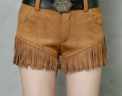 春秋穿搭配外穿薄款靴裤黑色流苏短裤子女显瘦...