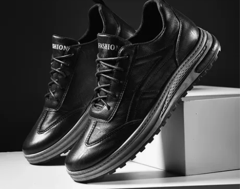 库存鞋处理，男板鞋秋冬季皮面防水休闲皮鞋韩...