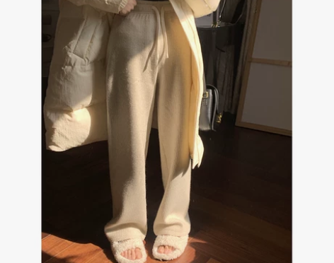 EKOOL加厚毛呢阔腿裤女秋冬季新款裤子高...