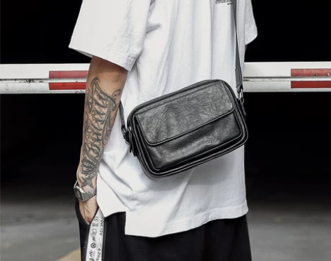 潮流单肩包男皮质潮牌斜挎包学生跨包韩版背包...