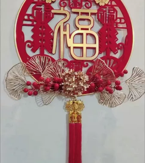 新年中国结福字插花挂件新年快乐挂饰客厅房门...