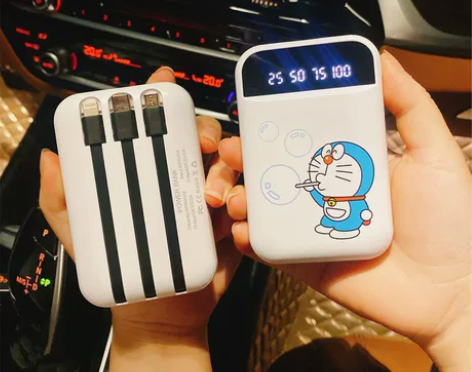 充电宝20000毫安超薄小巧便携快充自带线...