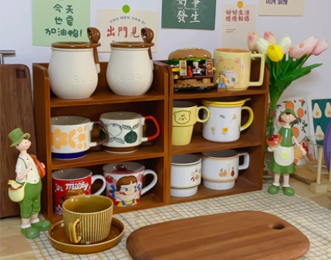 杯架子置物架桌面木质格子架复古日式小红书i...
