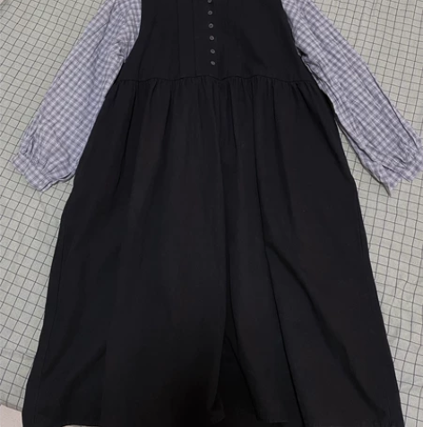 背带裙格子衬衫 真两件套 胖mm 连衣裙特...