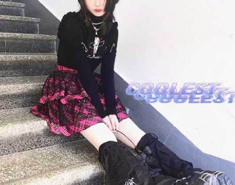 断片小说 原创原宿格纹y2k土酷辣妹蛋糕裙...