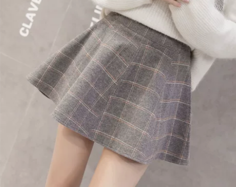 格子a字裙半身裙女秋冬百褶裙子高腰外穿打底...