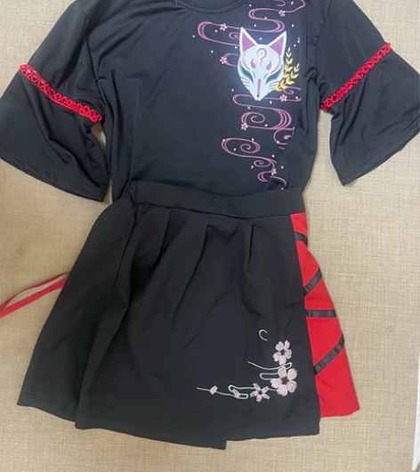 中国风，民族风，狐狸和樱花元素两件套裙子，...