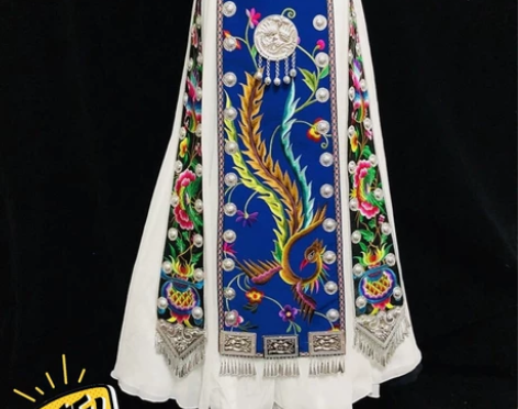 特色蒙古风民族风刺绣裙片复古白纱裙黑长裙通...