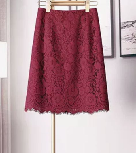 半身裙春秋小个子百搭显瘦水溶蕾丝高腰a字裙...