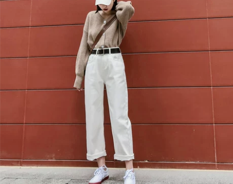 白色阔腿牛仔裤女春装2020新款韩版高腰显...
