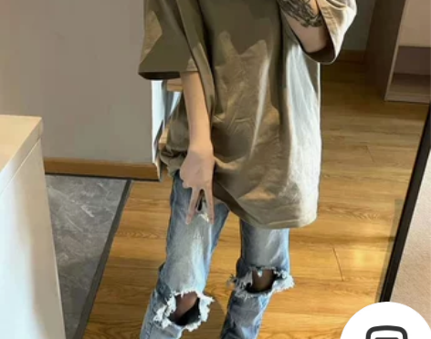 膝盖破洞牛仔裤女夏季高腰显高直筒烟管小个子...